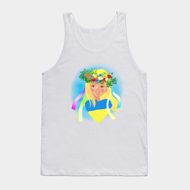 Ukrainian girl in a wreath with a heart in the colors of the flag of Ukraine. Peace to Ukraine Tank Top by sonaart